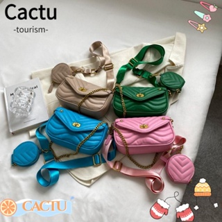 Cactu กระเป๋าถือ กระเป๋าสะพายไหล่ สะพายข้าง หนัง Pu ความจุสูง สีพื้น สําหรับเด็กผู้หญิง