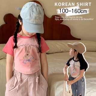 【Girl Tshirt】เสื้อยืดแขนสั้น พิมพ์ลาย Raglan แฟชั่นสไตล์เกาหลี สําหรับเด็กผู้หญิง (1-15 ปี)