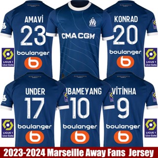 เสื้อกีฬาแขนสั้น ลายทีม Marseille Away QY 2023-2024 Under Vitinha Aubameyang Konrad Amavi Tshirs พลัสไซซ์