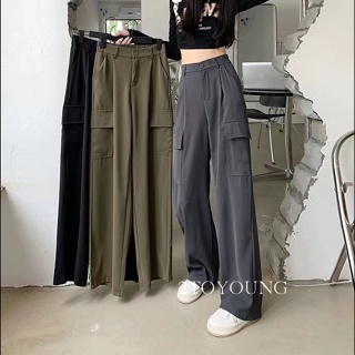 2TOYOUNG Moon กางเกงขายาว คาร์โก้ กางเกง เชือกอเมริกันคลาสิค Cargo pants 2023 NEW 080218 พิเศษ Stylish สวยงาม Unique A20M020 36Z230909