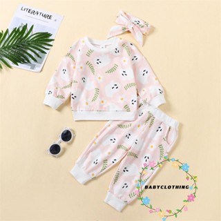 Babyclothes- ชุดเสื้อกันหนาว แขนยาว คอกลม พิมพ์ลายดอกไม้ผี และกางเกง ที่คาดผม สําหรับเด็กทารกผู้หญิง เสื้อผ้าฮาโลวีน