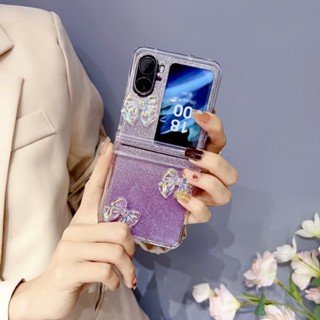 เคสโทรศัพท์มือถือแบบใส ฝาพับ แต่งโบว์ กลิตเตอร์ หรูหรา สําหรับ OPPO Find N2