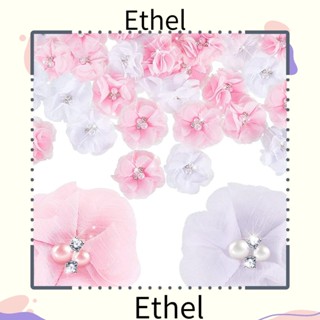 Ethel1 ริบบิ้นโบว์ ผ้าชีฟอง ลายดอกไม้ สีขาว สีชมพู 20 ชิ้น