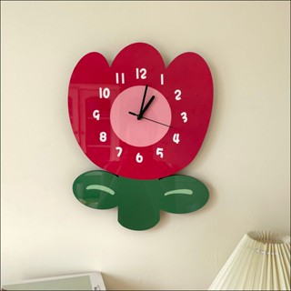 Spot cartoon Tulip artistic simple creative decoration wall hanging clock flower shop living room personalized mute original time wall clock 0731hw