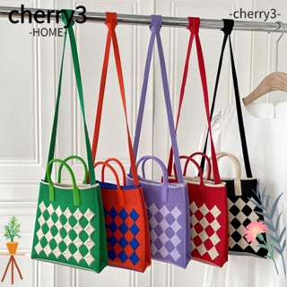 Cherry3 กระเป๋าถือ ผ้าถัก ความจุเยอะ สีตัดกัน แฟชั่นสําหรับผู้หญิง