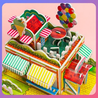 ☛ Cartoon 3d Cardboard Puzzle House Cute Paper Model Building Kits DIY House For Kids Early Childhood Building Blocks Villa Toys Gifts srlive