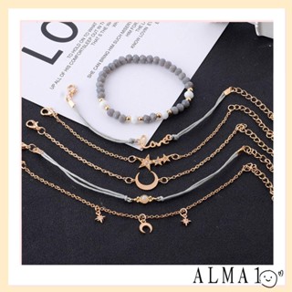 Alma 6 ชิ้น / เซต สร้อยข้อมือ ผู้หญิง ย้อนยุค เครื่องประดับ จี้พู่ คริสตัล ลูกปัด หิน