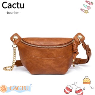 Cactu กระเป๋าคาดอก กระเป๋าสะพายไหล่ หนัง PU แบบนิ่ม สามารถปรับได้ แฟชั่นวินเทจ สําหรับสตรี