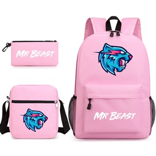 Mr. Beast Lightning Cat มิสเตอร์บีสต์ 3 ชิ้น/เซต กระเป๋าเป้สะพายหลัง กระเป๋านักเรียน ผ้าแคนวาส พิมพ์ลายการ์ตูนแมว