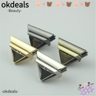 Okdeals 2 ชิ้น สามเหลี่ยม กดล็อค โลหะ กระเป๋า อะไหล่ปิด กระเป๋า DIY กระเป๋าถือ