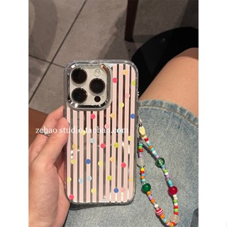 Huiwanju เคสโทรศัพท์มือถือกระจก ลายทาง มีห่วงทับทิม หลากสี สําหรับ Apple iPhone 11 14 promax 13 12