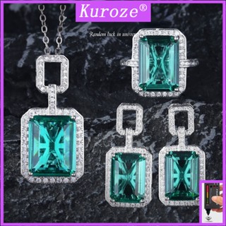 Kuroze สร้อยคอ ต่างหูมรกต เรียบง่าย แฟชั่น เข้ากับทุกการแต่งกาย สี่เหลี่ยม สีเขียว เพชร จี้แหวน อัญมณี ชุดเครื่องประดับที่ดี