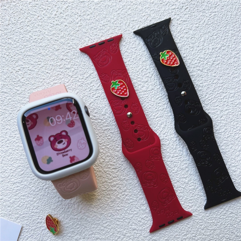 สายนาฬิกาข้อมือ ซิลิโคนนิ่ม ลายการ์ตูนน่ารัก 3D สําหรับ apple wach 49 มม. 41 มม. 45 มม. 40 มม. 44 มม.38 มม.สายรัด
