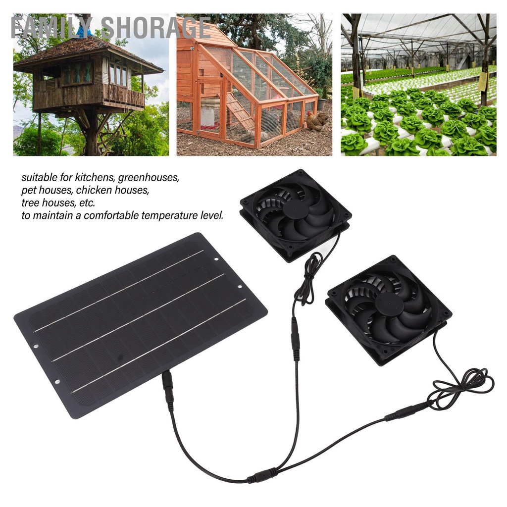 Family Shorage ชุดพัดลมแผงโซลาร์เซลล์ 10W Weatherproof พลังงานแสงอาทิตย์พัดลมดูดอากาศแบบคู่ติดผนังสำหรับโรงเรือนเล้าไก่เล้าไก่