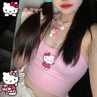 Sanrio เสื้อกล้ามสั้น ลาย Hello Kitty เซ็กซี่ เหมาะกับฤดูร้อน สําหรับผู้หญิง [GM] Y2k