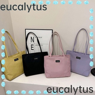 Eucalytus1 กระเป๋าถือ กระเป๋าสะพายไหล่ หนัง PU ทรงโท้ท ความจุขนาดใหญ่ สีพื้น สําหรับสตรี