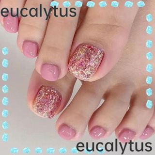 Eucalytus1 เล็บปลอม แบบสั้น สไตล์ฝรั่งเศส สําหรับเด็กผู้หญิง 24 ชิ้น