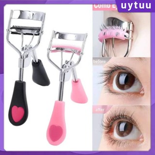 Uytuu 【fast Delievery】 1pc Lady Professional Eyelash Curler Peach Heart Handle With Comb Clip Tweezers Cosmetic False Lashes Aids