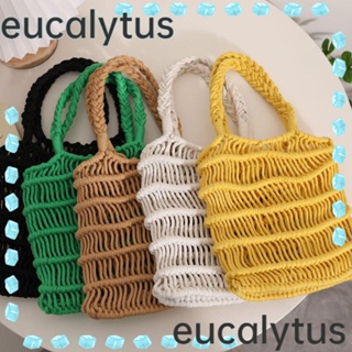 Eucalytus1 กระเป๋าสะพายไหล่ กระเป๋าถือ ผ้าตาข่าย ความจุขนาดใหญ่ แฮนด์เมด เหมาะกับเดินชายหาด สําหรับสตรี