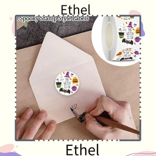 Ethel1 สติกเกอร์ฉลากฮาโลวีน ธีมฮาโลวีน 500 ม้วน ไม่ทําให้แห้ง ของขวัญสําหรับเด็ก