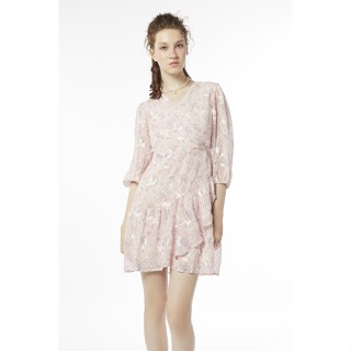 EP เดรสทรงไขว้ทับลายฟลอรัล ผู้หญิง สีชมพูอ่อน | Floral Embroidery Wrap Dress | 04752