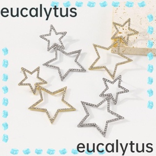 Eucalytus1 ต่างหูคริสตัล รูปดาวห้าแฉก ประดับเพชรเทียม สีทอง สีเงิน สําหรับผู้หญิง