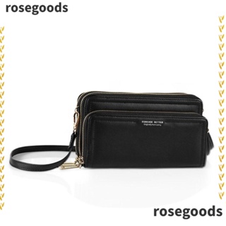 Rosegoods1 กระเป๋าถือ กระเป๋าสะพายไหล่ หนัง PU ใส่โทรศัพท์มือถือได้ สีดํา แฟชั่นสําหรับสตรี