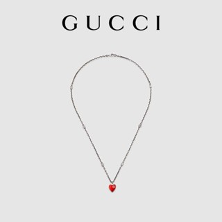 [พร้อมกล่องบรรจุภัณฑ์] พร้อมส่ง GUCCI GUCCI สร้อยคอเงิน จี้รูปตัว G คู่ เคลือบหัวใจ สําหรับผู้หญิง