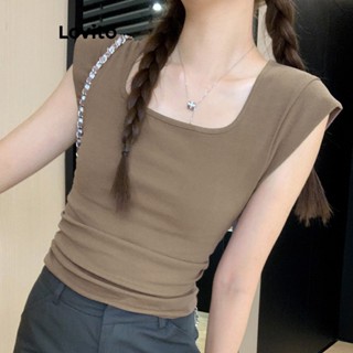 Lovito เสื้อยืดลําลอง แขนสั้น สีพื้น สําหรับผู้หญิง LNA19050 (กาแฟ)