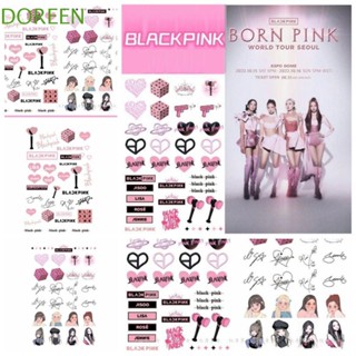 Doreen สติกเกอร์รอยสักชั่วคราว ลาย Blackpink JISOO JENNIE LISA สีดํา สีชมพู กันน้ํา สําหรับติดตกแต่งคอนเสิร์ต ของขวัญแฟนคลับ