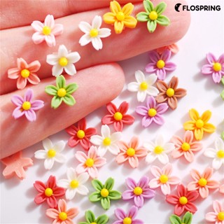 Flospring อุปกรณ์ตกแต่งเล็บ ลายดอกไม้ สีเหลือง สําหรับผู้หญิง 100 ชิ้น ต่อแพ็ค