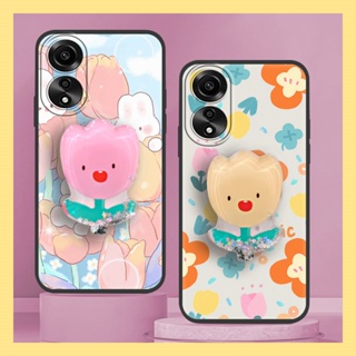 Kickstand Dirt-resistant Phone Case For OPPO A78 4G Soft Case Waterproof Cute Silicone Durable Cartoon Anti-knock protective