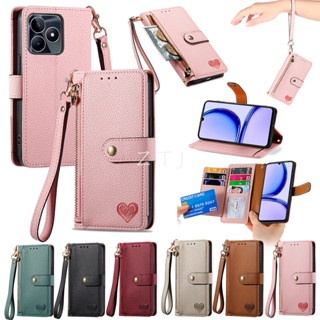 เคสโทรศัพท์หนัง ฝาพับ กันกระแทก พร้อมช่องใส่บัตร และสายคล้องมือ สําหรับ Realme C53 C55 C33