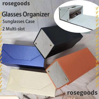 Rosegoods1 กล่องเก็บแว่นตากันแดด หนัง PU 2 ช่อง แบบพกพา สําหรับเดินทาง