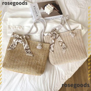 Rosegoods1 กระเป๋าถือ กระเป๋าสะพายไหล่ ถักสาน ทรงกลม แฮนด์เมด