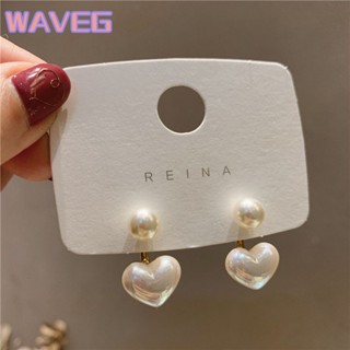 Wave Simple Heart Pearl ต่างหูสตั๊ดต่างหูทองสำหรับผู้หญิงเครื่องประดับเครื่องประดับแฟชั่น