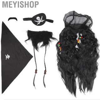 Meyishop Black Pirate Fake Beard Funny Moustache Set Wig Headscarf False