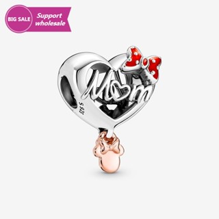 เครื่องประดับ สร้อยข้อมือ ลูกปัด ชุบเงิน ลายการ์ตูน Disney Minnie Mouse Mom Heart Charm