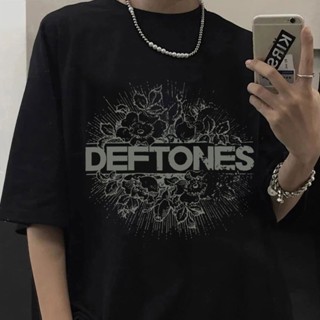 เสื้อยืดลําลอง ผ้าฝ้าย แขนสั้น พิมพ์ลายวงร็อค Deftones ดอกไม้ สไตล์พังก์ร็อค ฮาราจูกุ สตรีท สําหรับผู้ชาย  