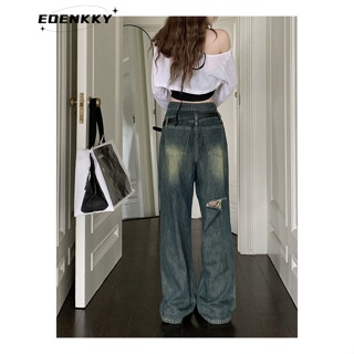 EOENKKY กางเกงขายาว กางเกงยีสน์ผู้หญิง ทรงหลวม ๆ ตรง Retro Hip Hop Pants 2023 NEW Style  ins ทันสมัย High quality fashion A27L0DI 36Z230909