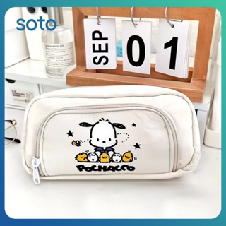 ♫ Pochacco กระเป๋าดินสอผ้าใบสองชั้นการ์ตูนดินสอกรณีความจุขนาดใหญ่อุปกรณ์นักเรียนกระเป๋าเก็บเครื่องเขียน