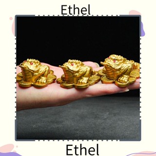 Ethel1 เหรียญกบทอง เรซิน นําโชค รูปคางคก เสริมฮวงจุ้ย ทอง บรอนซ์ นําโชค งานฝีมือ เครื่องประดับโต๊ะ 2 ชิ้น