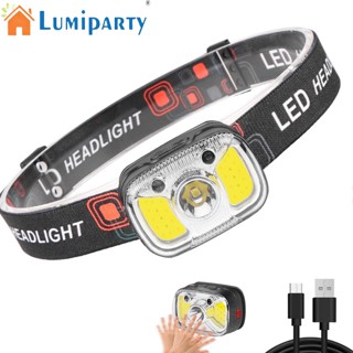 Lumiparty ไฟหน้า 7 โหมด แบบชาร์จไฟได้ พร้อมเซนเซอร์ตรวจจับการเคลื่อนไหว สีขาว สีแดง สําหรับตั้งแคมป์ ปั่นจักรยาน วิ่ง