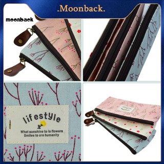 &lt;moonback&gt; กระเป๋าเครื่องเขียน กระเป๋าดินสอ ผ้าลินิน พิมพ์ลายดอกไม้น่ารัก มีซิปปิด