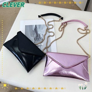 Clever กระเป๋าสะพายไหล่ สะพายข้าง หนัง PU ทรงคลัทช์ สีพื้น สีเงิน แฟชั่น สําหรับงานพรอม งานแต่งงาน ปาร์ตี้