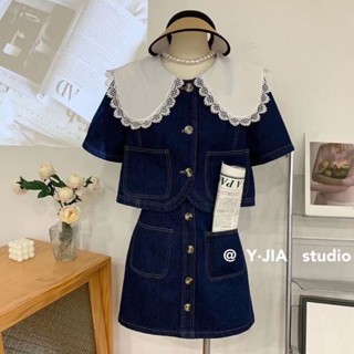 【ข้อเสนอพิเศษ】ชุดเซตสไตล์เกาหลี ผ้าทวิต เสื้อ กระโปรง สวย ดูแพง คุณหนูมากๆ งานนำเข้า