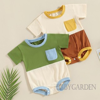 Babygarden-0-24m ชุดรอมเปอร์ แขนสั้น คอกลม สีตัดกัน ฤดูร้อน สําหรับเด็กผู้ชาย ลําลอง ทุกวัน