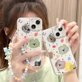 For เคสไอโฟน 14 Pro Max [Mirror Bear Chain] เคส Phone Case For iPhone 14 Pro Max Plus 13 12 Mini 11 For เคสไอโฟน11 Ins Korean Style Retro Classic Couple Shockproof Protective TPU Cover Shell