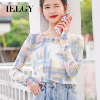 IELGY เสื้อคลุมกันแดด แขนยาว ผ้าตาข่าย แบบบาง สไตล์ตะวันตก สําหรับผู้หญิง