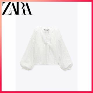 Zara ใหม่ เสื้อเชิ้ต ปักลายกลวง สําหรับผู้หญิง